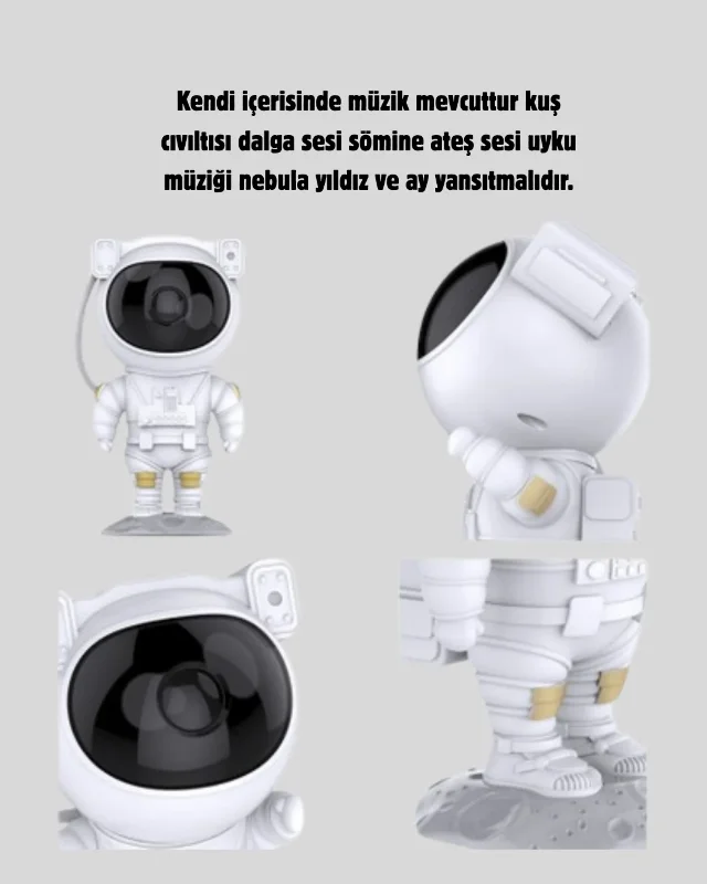 Müzikli Astronot Projeksiyon Lambası 120x113 Mm Yıldız Temalı