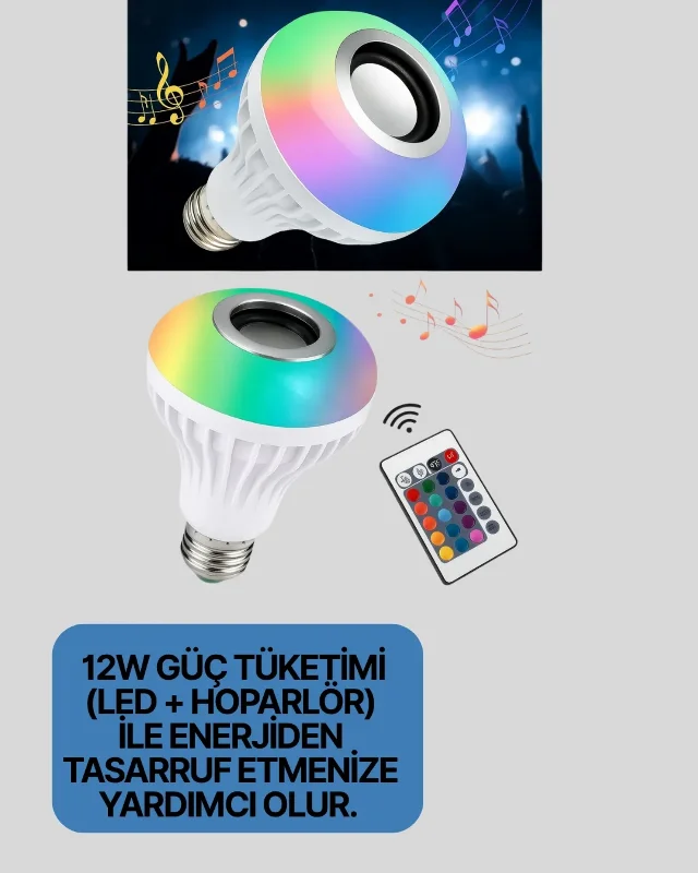 Renkli Işık Ve Hoparlörlü 12w Led Ampul E27 Duy