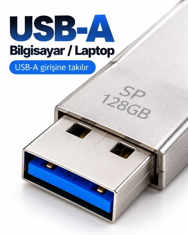 Kompakt 4in1 Usb Bellek 128gb Type-c Lightning Microusb