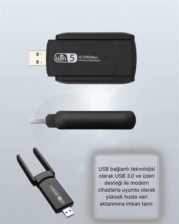 Yüksek Performanslı Çift Bant Wifi Adaptör 1200 Mbps