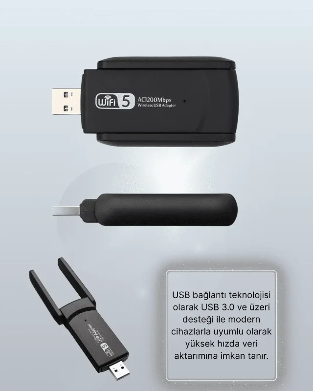Çift Bant Usb Wifi Adaptör 1200 Mbps Geniş Uyumluluk
