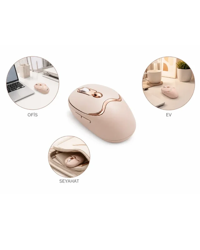 Şarjlı Kablosuz Mouse Bluetooth 2.4g Altın Renk