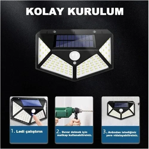 Güçlü 100 Led Dış Mekan Solar Lamba 270°
