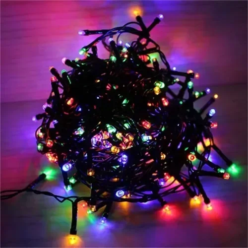 Renkli Led Işık 10m 100 Adet Pilli Siyah Kablo