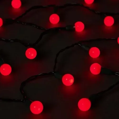 Kırmızı Mini Top Işık 5m 28 Led Fişli Siyah Kablo