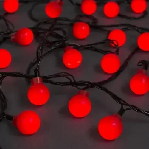 Kırmızı Mini Top Işık 5m 28 Led Fişli Siyah Kablo