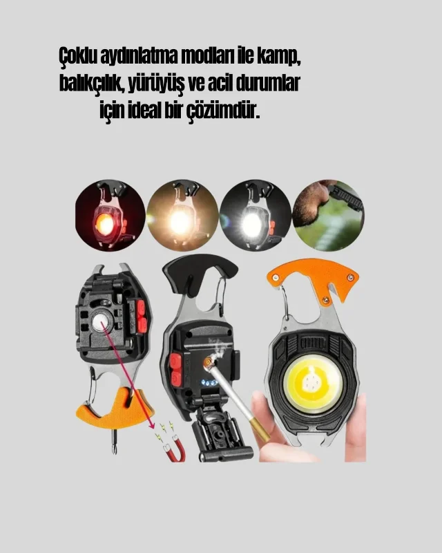 Pratik Çok Modlu Led Işıklı Anahtarlık Usb Şarjlı