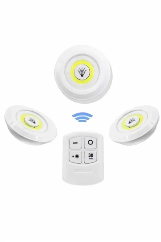 Kumandalı 3'lü Spot Led Lamba Seti Mutfak Ve Dolap Işığı