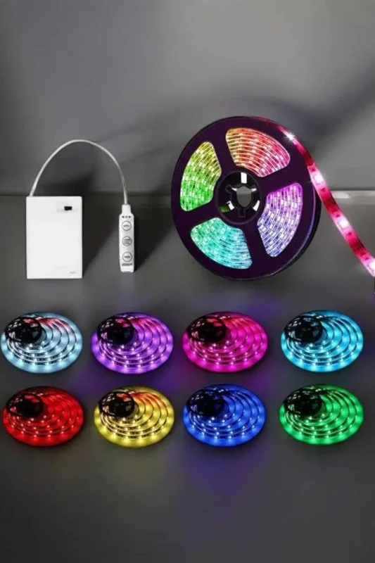 Renkli Led Işık Şeridi 5 Metre Uzunlukta Kumandalı