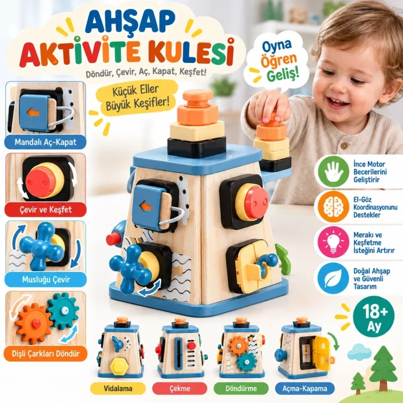 Eğlenceli Ahşap Aktivite Kulesi 1 Adet