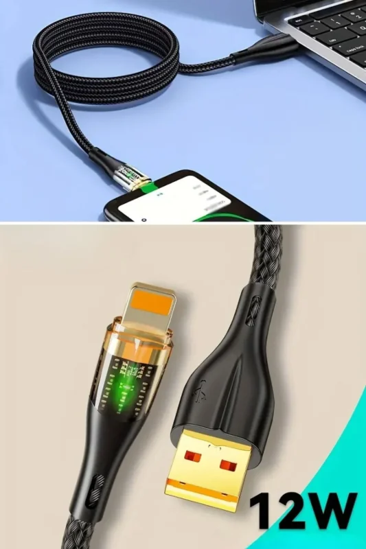 Ergonomik Hızlı Şarj Kablolu USB to Lightning LED İp