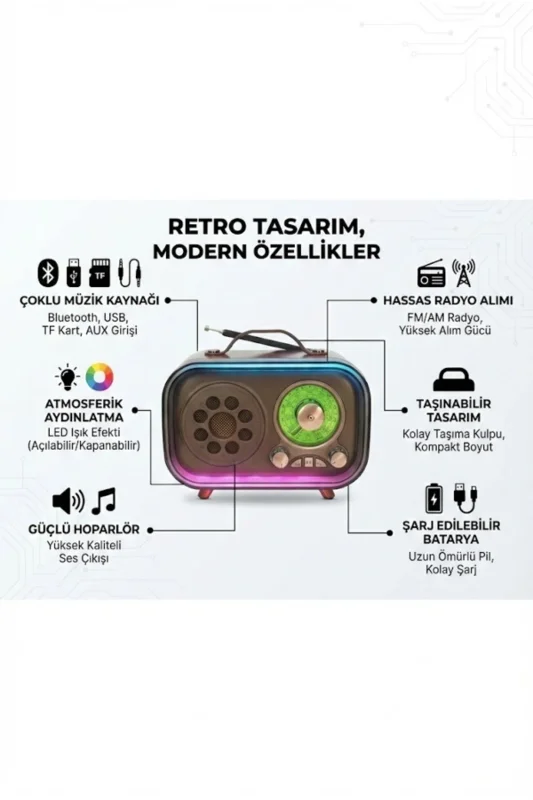 Şık Tasarım Taşınabilir Bluetooth FM Radyo Hoparlör USB TF Kart – 4. görsel