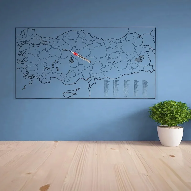 Ergonomik Yazılabilir Manyetik Duvar Haritası 110 x 56 cm