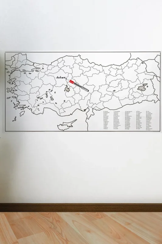 Ergonomik Yazılabilir Manyetik Duvar Haritası 110 x 56 cm