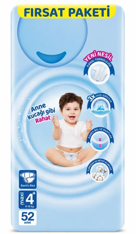 Fırsat Paketi Bebek Bezi 4+ Beden 52 Adet 9-16 Kg