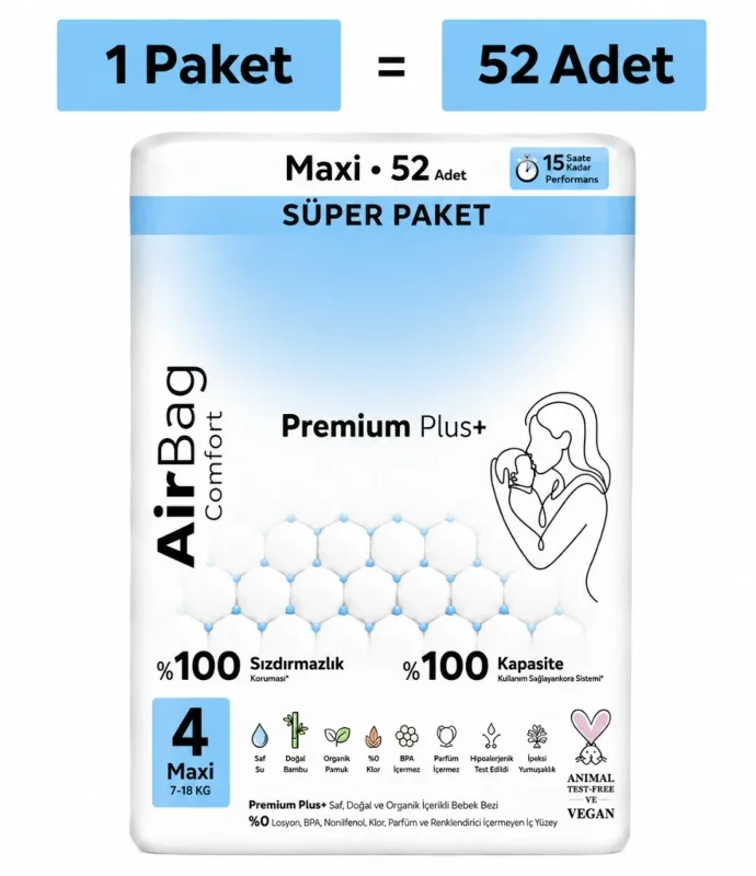 Konforlu Premium Plus Bebek Bezi 4 Beden 52 Adet