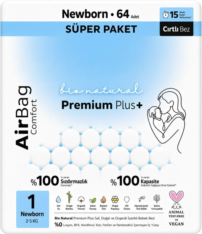 Konforlu Premium Plus Bebek Bezi 1 Beden 64 Adet