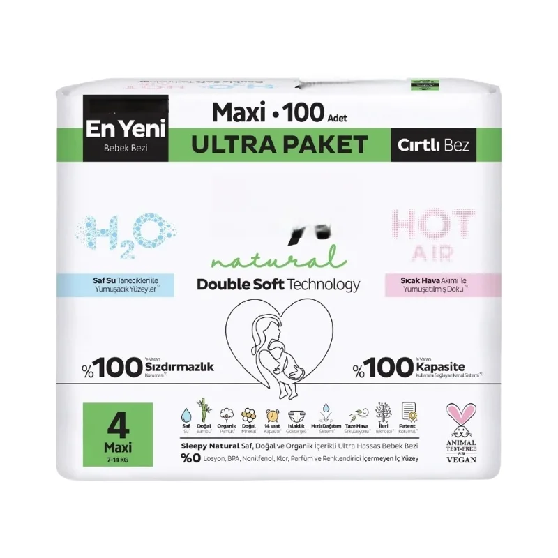 Ultra Paket Natural Double Soft Bebek Bezi 4 Beden 100 Adet