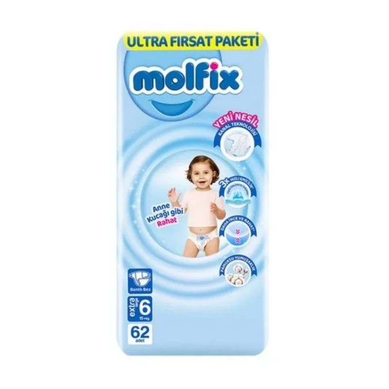 Ultra Fırsat Paket Bebek Bezi 6 Beden 62 Adet 15+ Kg