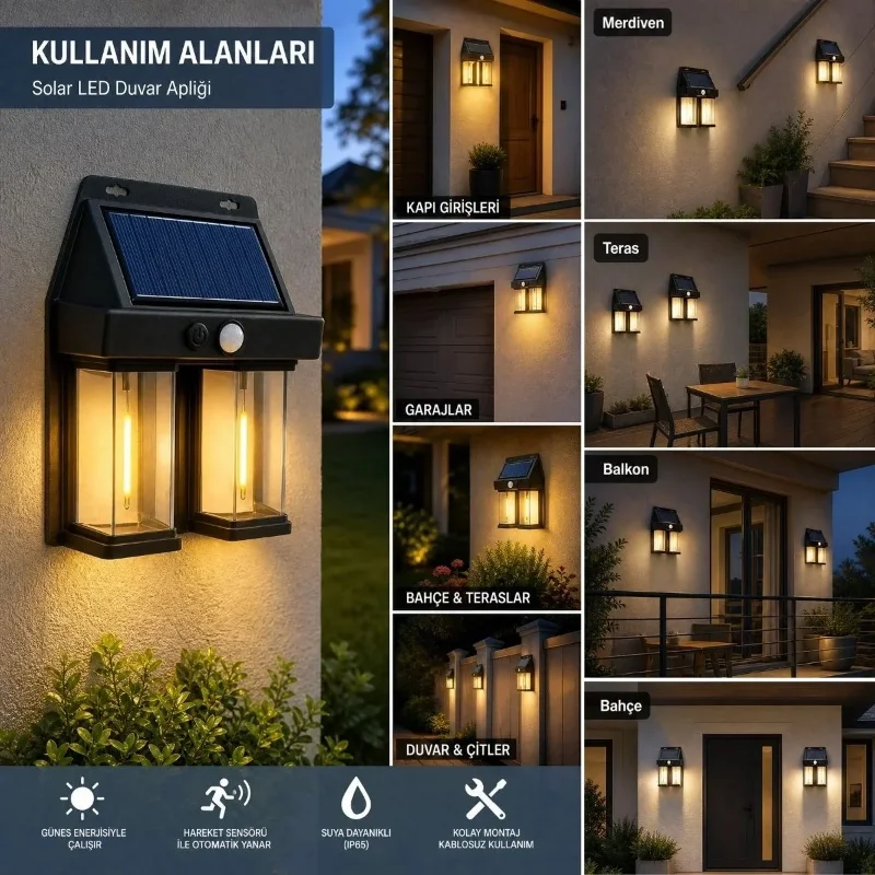 Hareket Sensörlü Kablosuz Güneş Enerjili LED Bahçe 2'li Set