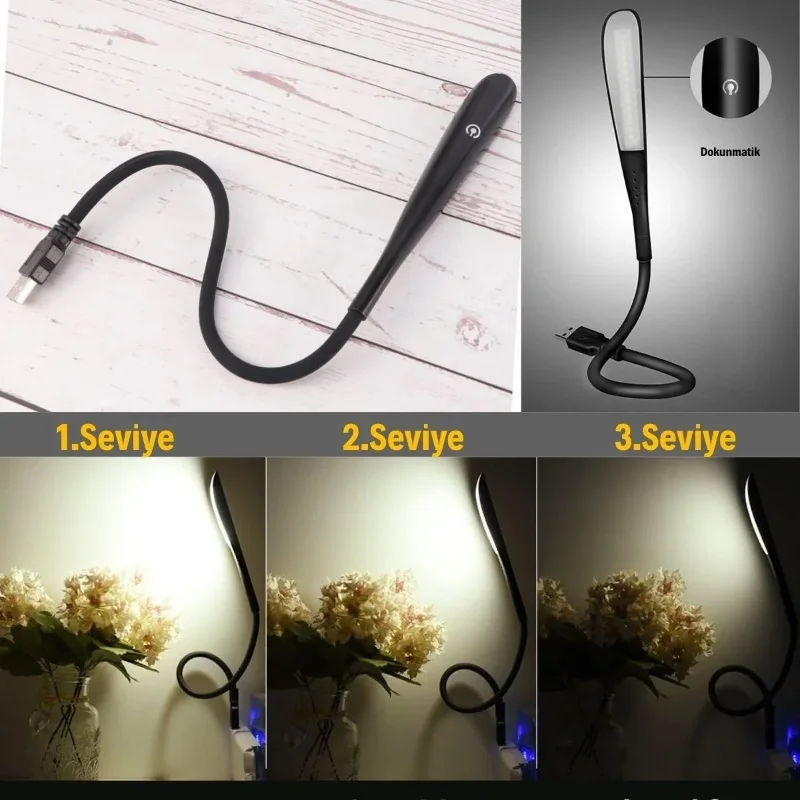 Ergonomik Dokunmatik 3 Kademeli 14 LED Masa Lambası - Siyah