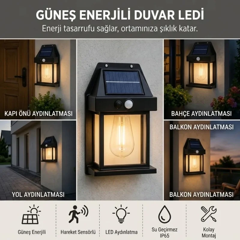 Ergonomik Güneş Enerjili Kablosuz LED Duvar