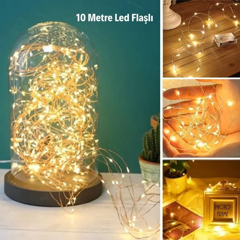 Dinamik Flaşlı Sarı LED 10 Metre Uzunlukta Dekor
