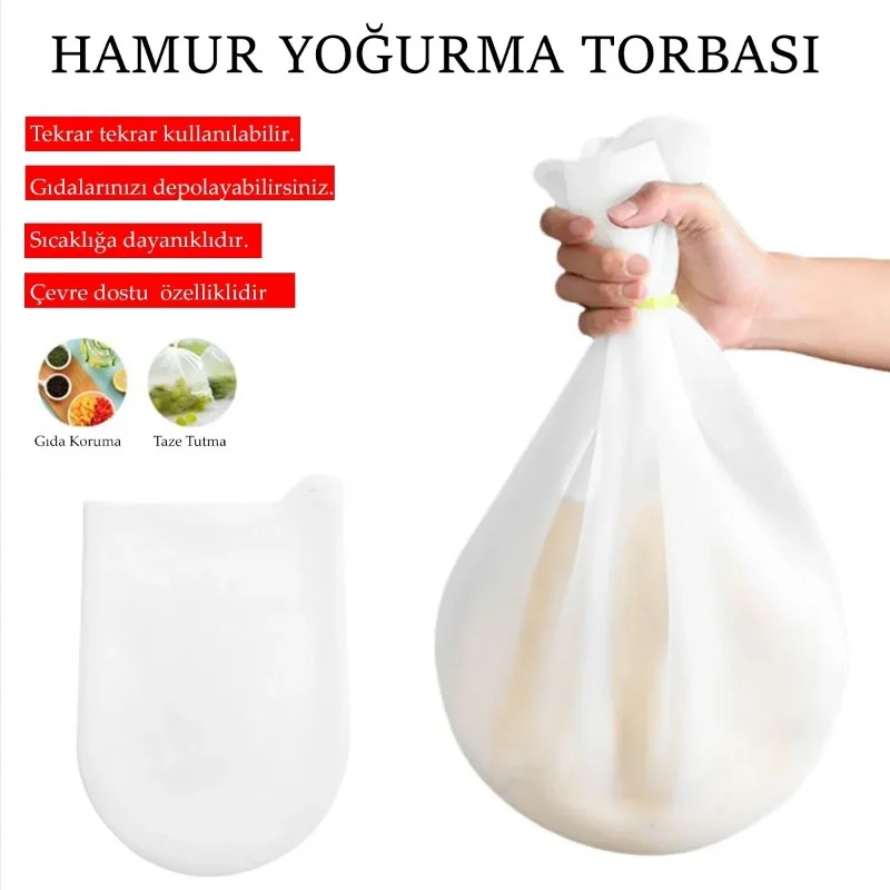 Ergonomik Şeffaf Silikon Hamur Yoğurma Torbası 30 cm Çok Amaçlı
