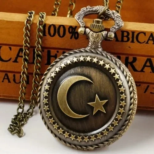 Şık Türk Bayraklı Antika Köstekli Saat