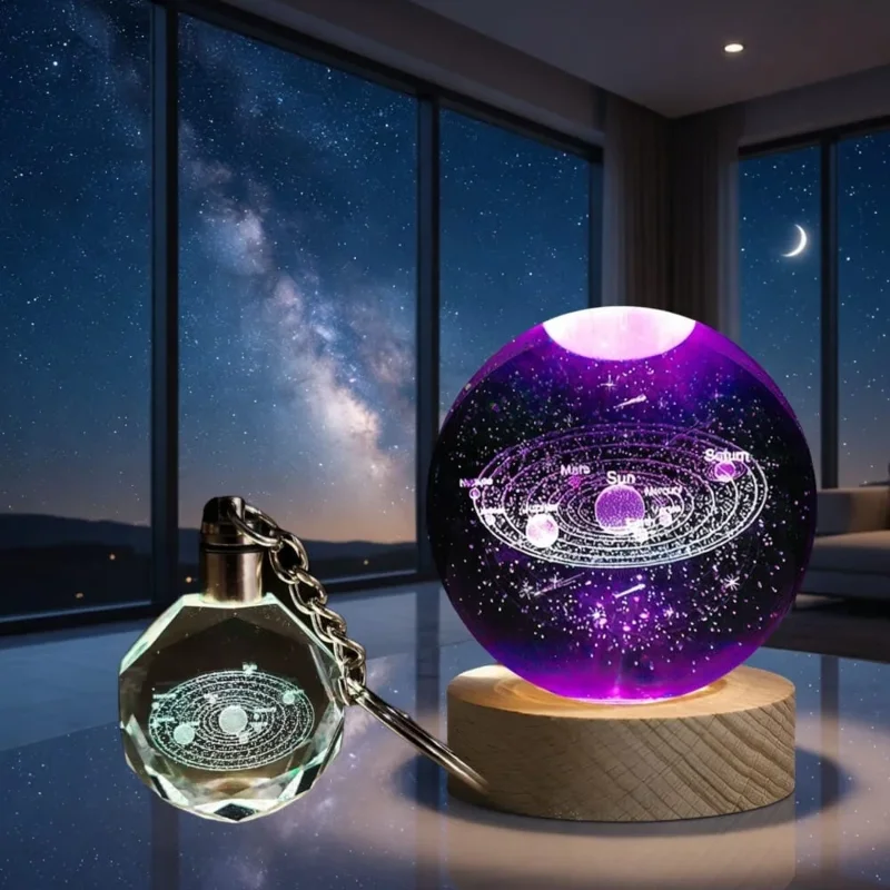 Şık Gezegenler Temalı Cam Küre Ve Anahtarlık Seti 10 Cm