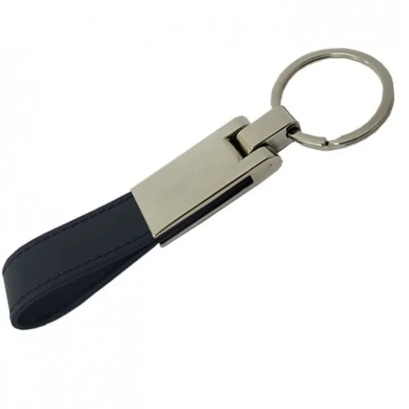 Şık Deri Metal Anahtarlık 11x2 Cm Siyah Gümüş