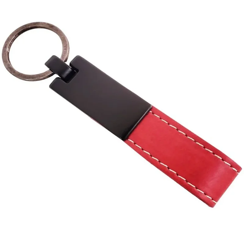 Şık Kırmızı Deri Metal Anahtarlık 11x2 Cm