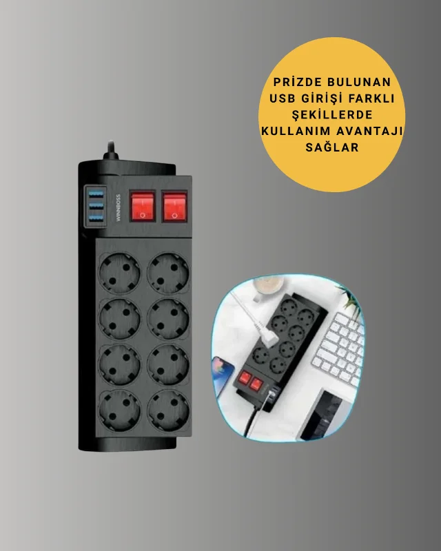 2 Metre Güçlü Çoklu Priz 8 Soket Yeni Nesil – 2. görsel