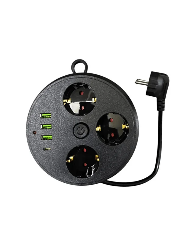 Çoklu Priz Akım Koruma 3 Soket 3 USB Type C Hızlı Şarj 2m Uzatma Kablosu