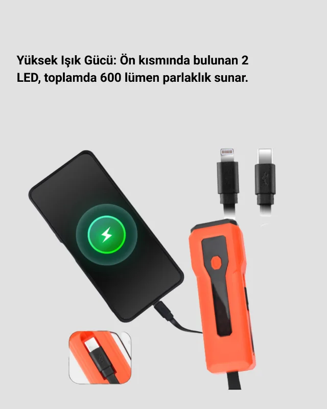 600 Lümen Bisiklet Ön Işık Powerbankli Çakar COB Led – 3. görsel