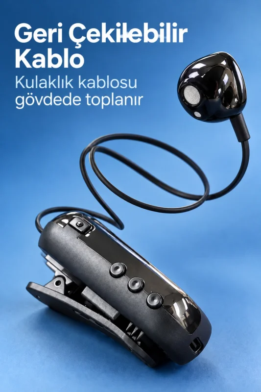 Yaka Klipsli Makaralı Bluetooth Tek Kulaklık