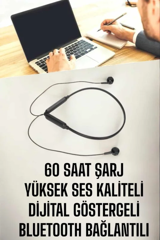 Kablolu Boyun Askılı Dijital Göstergeli Bluetooth Kulaklığı 60 Saat