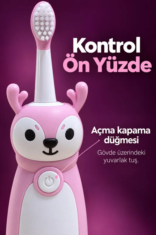Çocuk Elektrikli Diş Fırçası Pembe Geyik Figürlü Şarjlı – 4. görsel