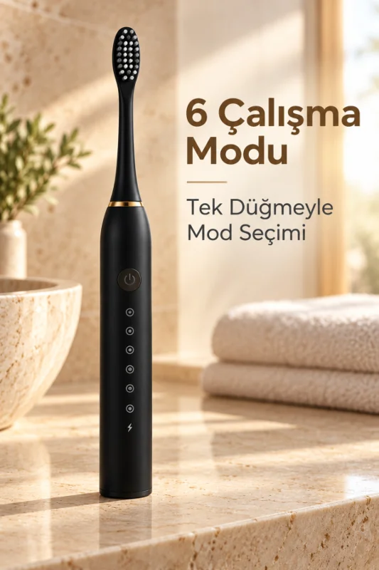 Siyah Şarjlı Elektrikli Diş Fırçası 6 Modlu