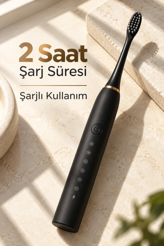 Siyah Şarjlı Elektrikli Diş Fırçası 6 Modlu