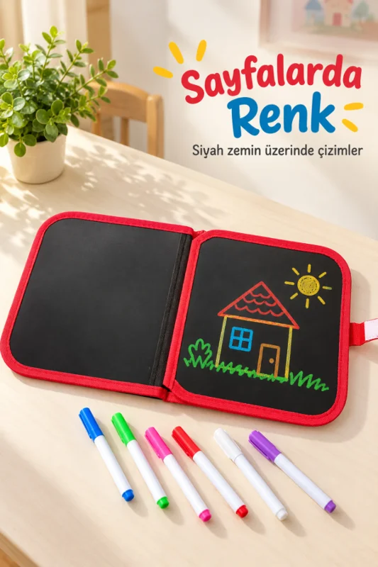 Renkli Kalemli Siyah Sayfalı Desenli Çizim Kitabı