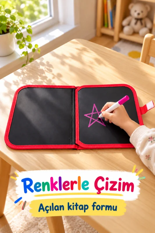 Renkli Kalemli Siyah Sayfalı Desenli Çizim Kitabı