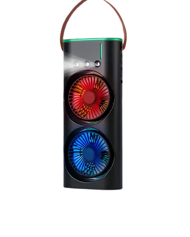 Çift Başlıklı Taşınabilir Fan RGB Işıklı Sprey Nemlendiricili Masaüstü Serinletici Fan – 2. görsel