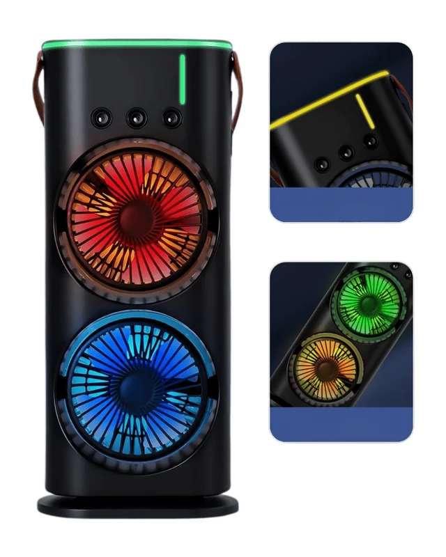 Çift Başlıklı Taşınabilir Fan RGB Işıklı Sprey Nemlendiricili Masaüstü Serinletici Fan – 4. görsel
