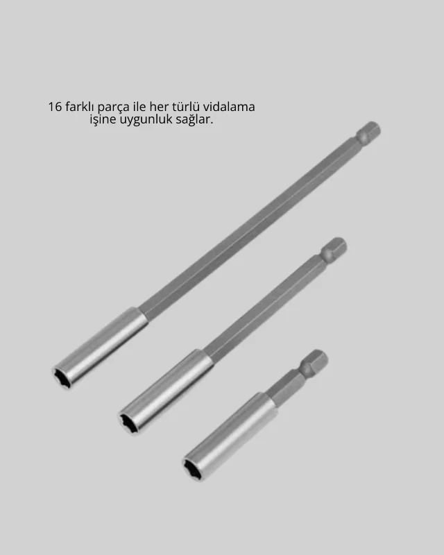 16 Parça Bits ve Adaptör Seti Vidalama Tamir Bakım Seti