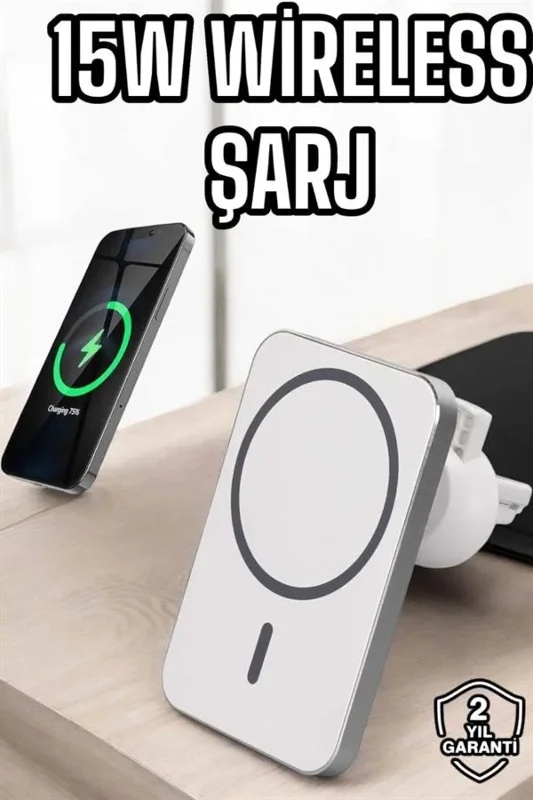 Kablosuz Taşınabilir Şarj Aleti 15w Çift Kablo Araç Uyumlu