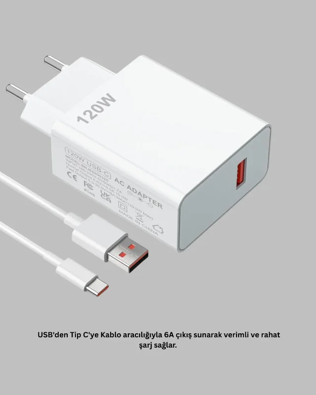 Hızlı Şarj Adaptörü 120 Watt Type-c Uyumlu Samsung S20 S21 S22 S23 – 3. görsel