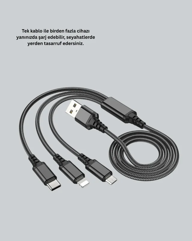 Hızlı Şarj Usb Kablo 1,2m 3a Çoklu Bağlantı