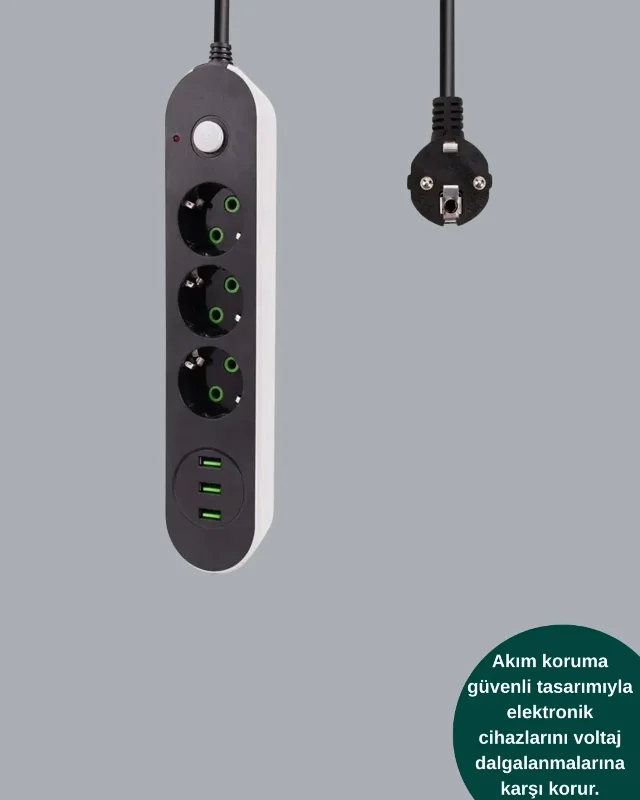 Üçlü Priz 3 Usb Girişli Hızlı Şarj Özellikli 2 Metre – 2. görsel