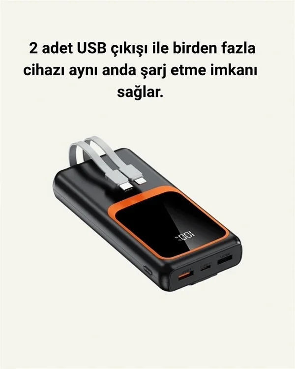Ultra Hızlı Taşınabilir Şarj Cihazı 20000 Mah Kablo Dahil – 3. görsel